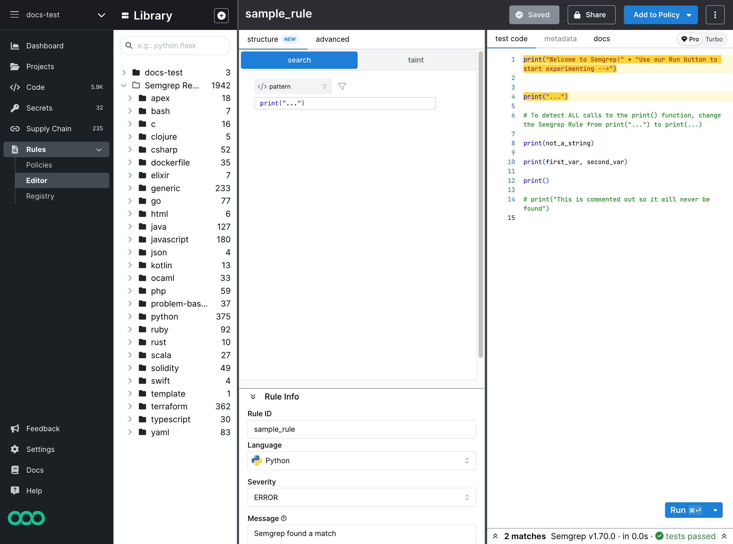 Semgrep Playground's structure mode